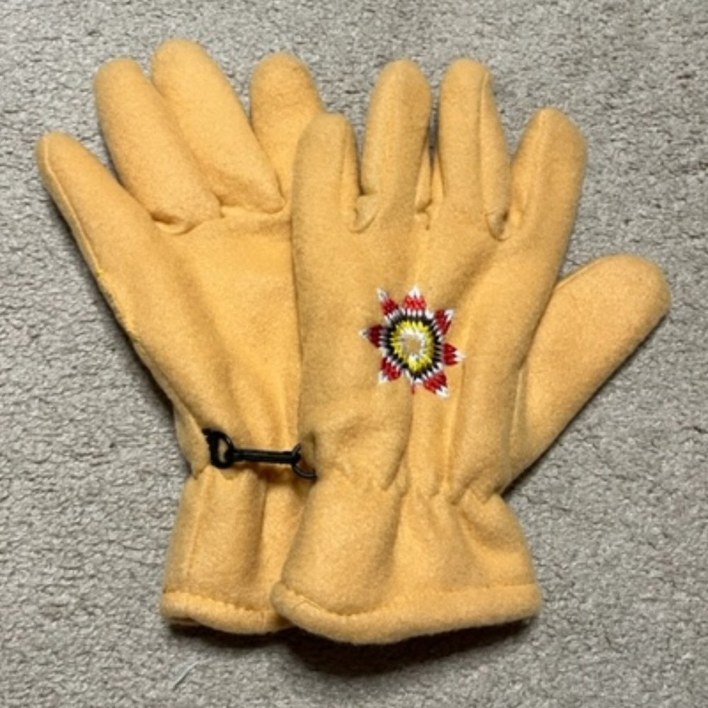 Star Motif Winter Mustard Yellow Fleece Gloves Men/Women